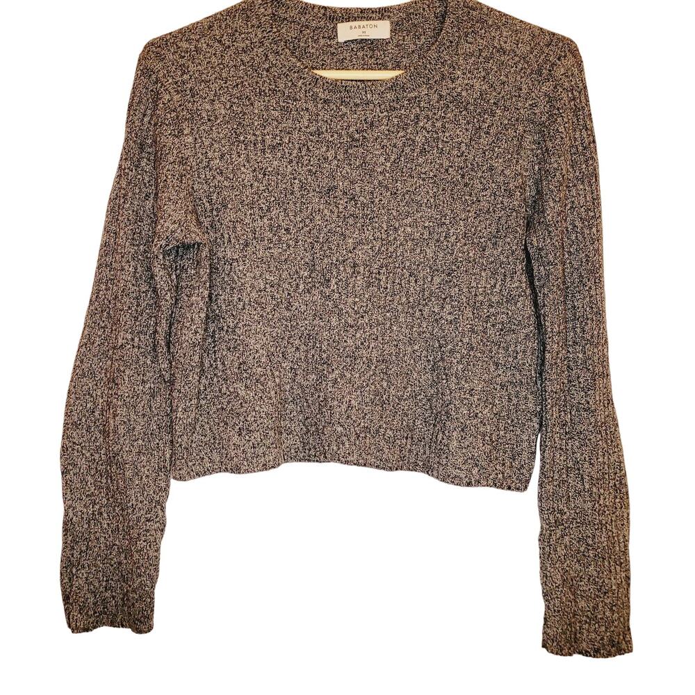 Babaton Aritzia grey wool ribbed cropped long sleeved sweater size XS